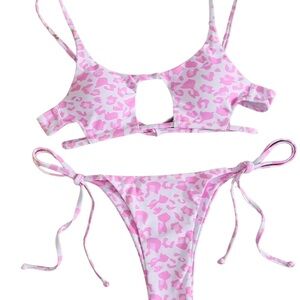 NWT Zaful Pink Leopard Print Strappy Cutout Bikini Top Size S